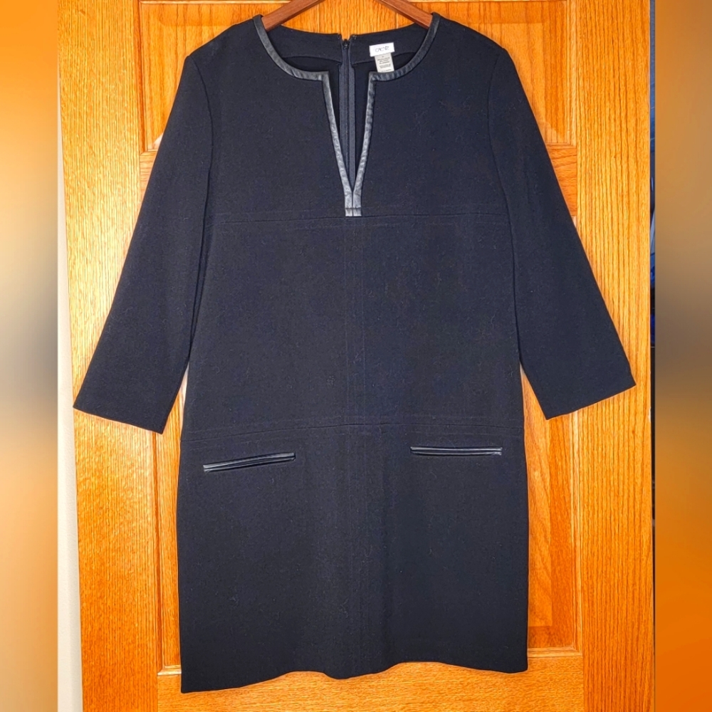VTG Cache Black Leather Detailed Shift Dress Sz 12